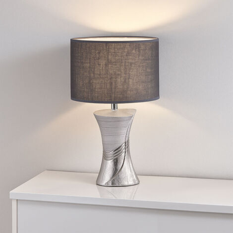 Lampe de table Lampe de chevet céramique Lampe de table lin gris Lampe de salon Lampe d'appoint, 1x E14, DxH 25 x 44 cm