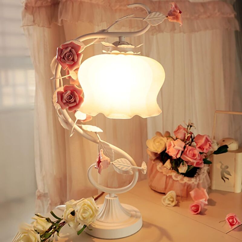 Senderpick - Lampe de table Lampe de chevet Design moderne belle céramique faite main Rose forme lampe de table avec led