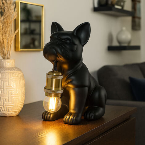Lampe de table lampe de chevet lampe chien céramique métal noir mat H 24 cm