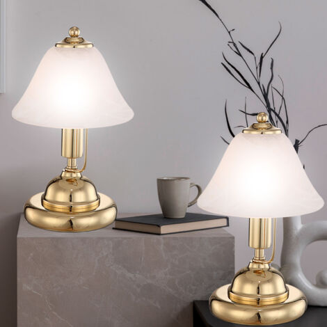 Lampe de table lampe de chevet lampe de bureau tactile antique, métal verre laiton blanc, 1x douille E14, DxH 17x27 cm, lot de 2