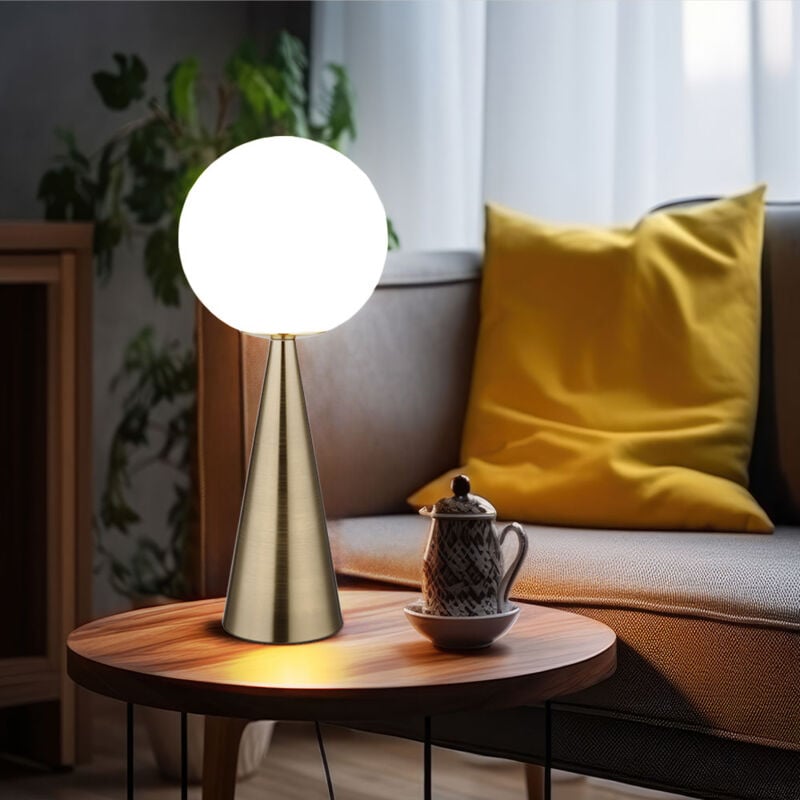 Globo - Lampe de table, lampe de chevet, lampe de lecture, lampe de salon, lampe d'appoint, lampe de chambre, forme conique, boule en verre