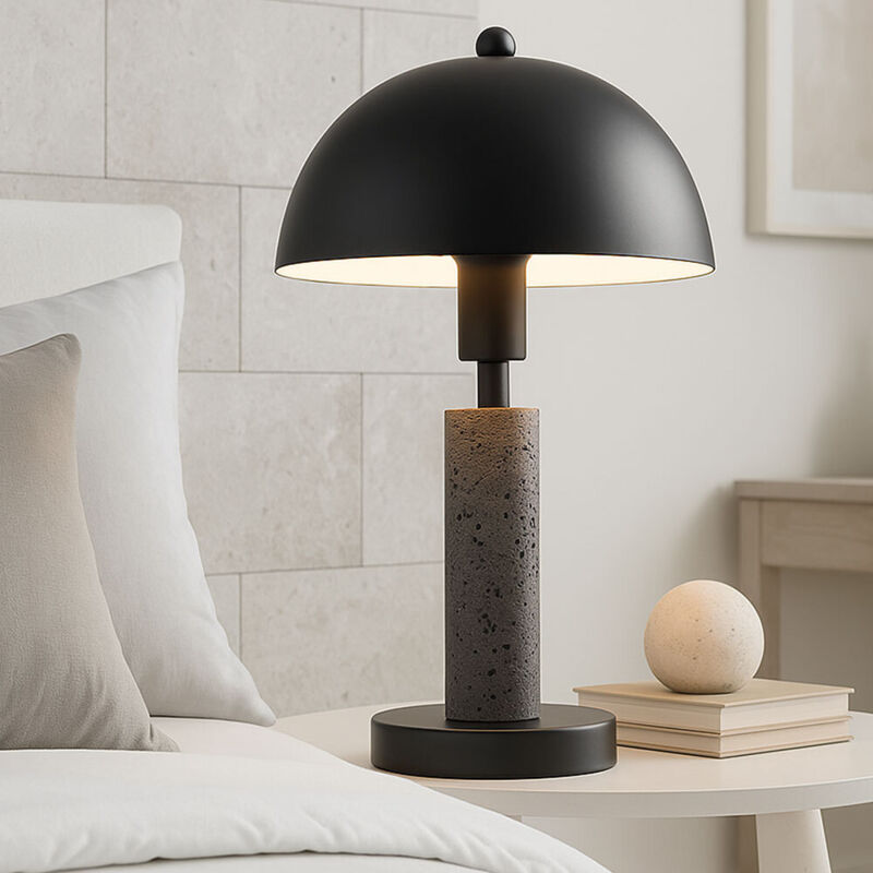 Lampe de table lampe d'appoint noire lampe de table lampe de salon pierre de travertin, métal, 1x douille E14, DxH 20x34 cm Lampe de table lampe d'appoint noire lampe de table lampe de salon pierre de travertin, métal, 1x douille E14, DxH 20x34 cm