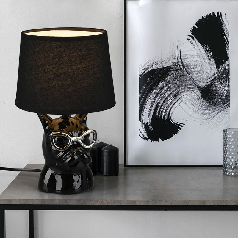 Etc-shop - Lampe de table lampe de chevet lampe de salle à manger lampe de table en céramique textile pour chambre à coucher, chien avec lunettes
