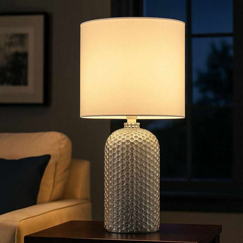 Globo Lighting - Lampe de table verre textile lampe de chevet lampe de salon lampe de table blanche, 1x douille E27, DxH 26,5x50 cm Globo Lighting - Lampe de table verre textile lampe de chevet lampe de salon lampe de table blanche, 1x douille E27, DxH 26,5x50 cm