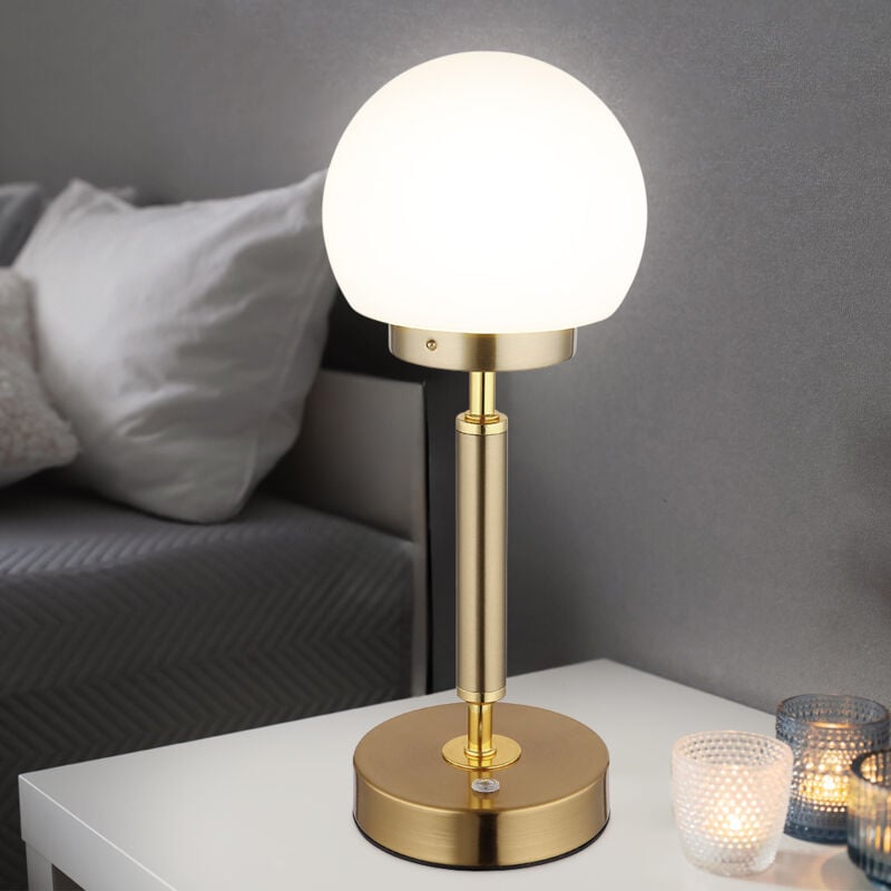 Globo Lighting - Lampe de table Lampe de chevet Lampe de salon Lampe de chambre, métal verre laiton, Touchdimmer Akku cct, led 2,5W 136 Lm 2700K