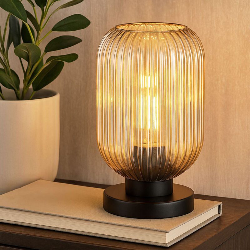 Globo Lighting - Lampe de table led Lampe de table rétro verre Lampe de lecture Salon ambre Lampe d'appoint, 7W 630 lm blanc chaud, DxH 14 x 24 cm