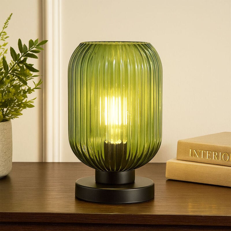 Globo Lighting - Lampe de table, lampe de chevet, lampe de salon, lampe de chambre, lampe d'appoint, métal noir, verre vert, 1x E27, h 24 cm