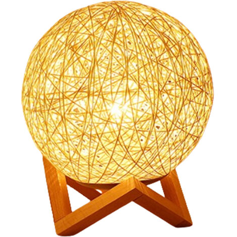 Lampe de table/lampe de chevet LED, alimentée par USB, lampe boule en rotin, cadeau d'anniversaire original, décoration chambre/maison/bureau.