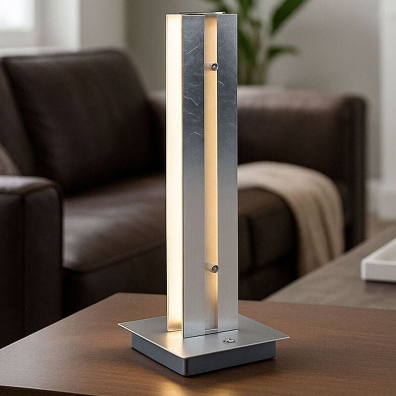 Lampe de table lampe de chevet led lampe en verre variateur tactile 3 niveaux dimmable, aluminium argent, 1x led 12W 800Lm 3000K, LxlxH 15x15x37 cm