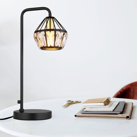 Lampe de table lampe de lecture lampe de table cristaux de verre chambre à coucher, métal noir, 1x douille E14, LxPxH 21,5x12,5x43 cm