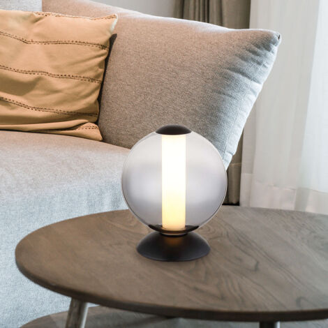 Lampe de table lampe de salon boule verre noir fumée LED H 21 cm