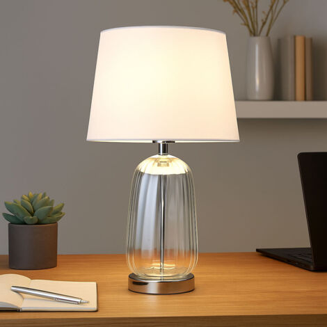 Lampe de table lampe de salon lampe de chambre lampe de table lampe de chevet lampe d'appoint, métal verre textile argenté chromé, E27, H 52 cm