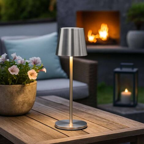 Lampe de table lampe de salon lampe de table argentée variateur tactile batterie USB LED H 28 cm