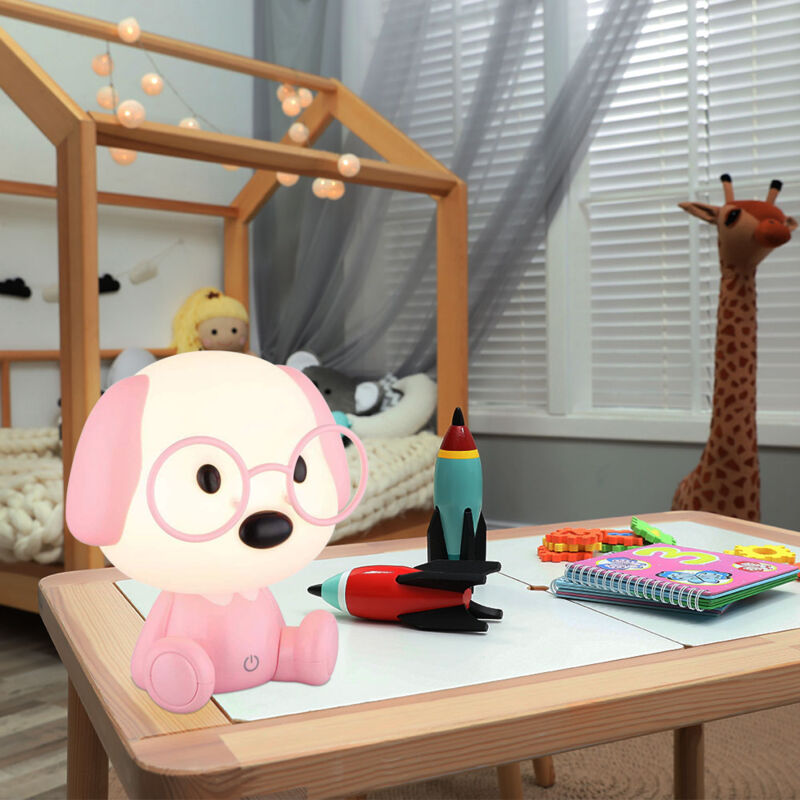 Globo Lighting - Lampe de chevet led pour enfants Chien rose Touchdimmer Lampe de table, 1W 32lm blanc chaud, LxH 18x20 cm