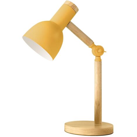 Lampe de table, lampe de table en bois réglable, lampe de pour enfants dans la chambre à coucher, salon, lampe de table de lecture avec prise E27 (Jaune)