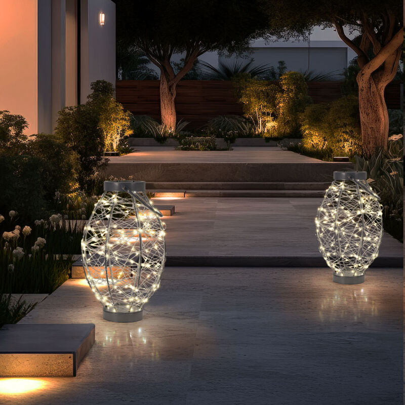 Globo - Lampe de table, lampe d'extérieur, lampe de jardin, lampe de table, lampe décorative de balcon, métal argenté, IP44, câble de 5 m, 170x led