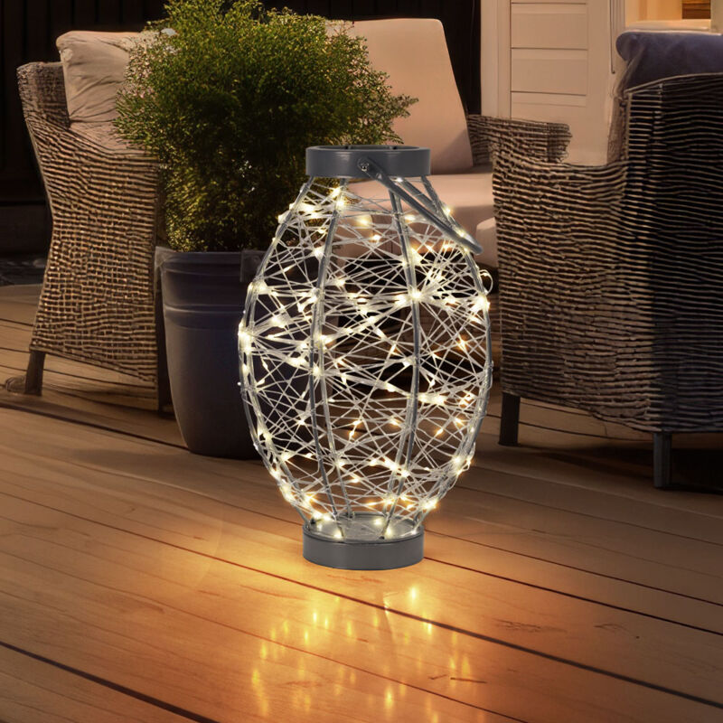 Lampe de table lampe d'extérieur lampe de jardin lampe de table lampe décorative de balcon, solaire IP44 5m câble adaptateur métal argent, 170x led