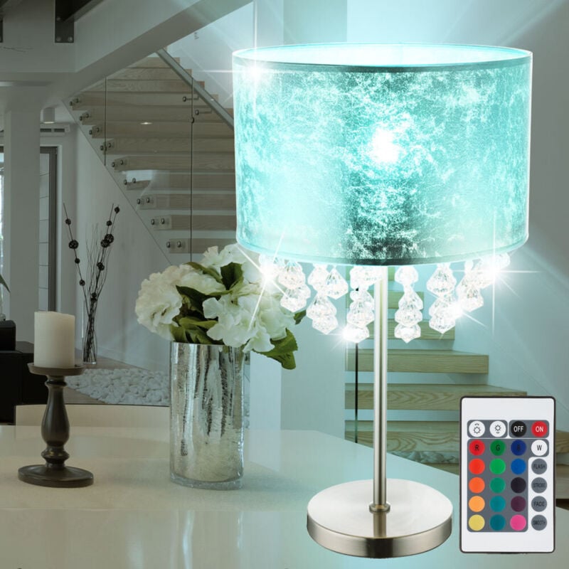 Globo - Lampe de table lampe en cristal lampe de lecture lampe de chambre, décor cristal abat-jour clair feuille d'or nickel mat, télécommande