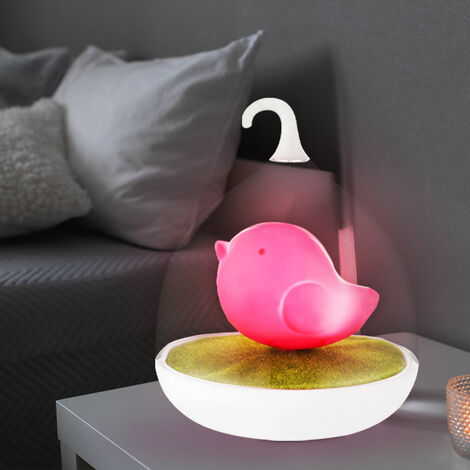Lampe de table lampe pour enfants lampe décorative LED lumière à piles variateur tactile capteur de lumière de nuit lampe de chambre d'enfant, design oiseau rose, DxH 14x17 cm