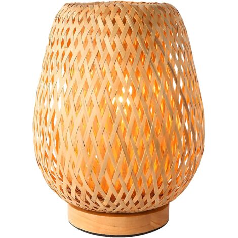 Lampe de table lanterne en bambou tressé - éclairage décoratif pour lampe de table - abat-jour de bureau en bambou tressé