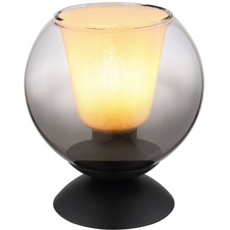 Lampe de table latérale lampe de chevet boule de verre cristal fumée noir
