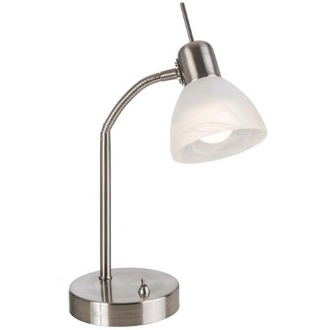 Lampe de table LED 1-f.Daytona nickel, verre alab. Blanc avec 1xE14.3W, LED H: 30cm, verre 10cm, avec bras flexible FAUX