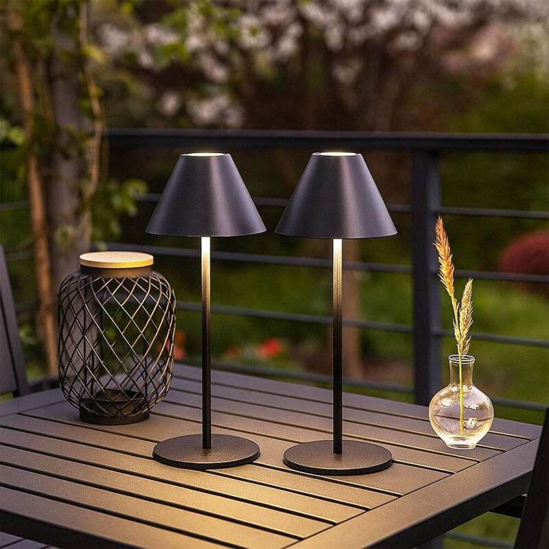 Lampe de table LED avec variateur tactile Lampe d'extérieur Lampe de terrasse Lampe de jardin Lampe de balcon noire Lampe à accu, 2 hauteurs au