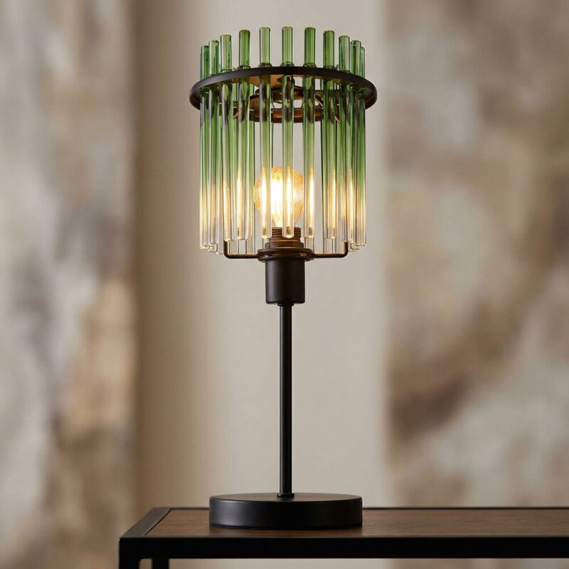Lampe de table LED barres de verre vert clair lampe de chevet verre classique lampe de table noir-mat, 1x LED 6W 700Lm blanc chaud, DxH 15x37,5 cm Lampe de table LED barres de verre vert clair lampe de chevet verre classique lampe de table noir-mat, 1x LED 6W 700Lm blanc chaud, DxH 15x37,5 cm
