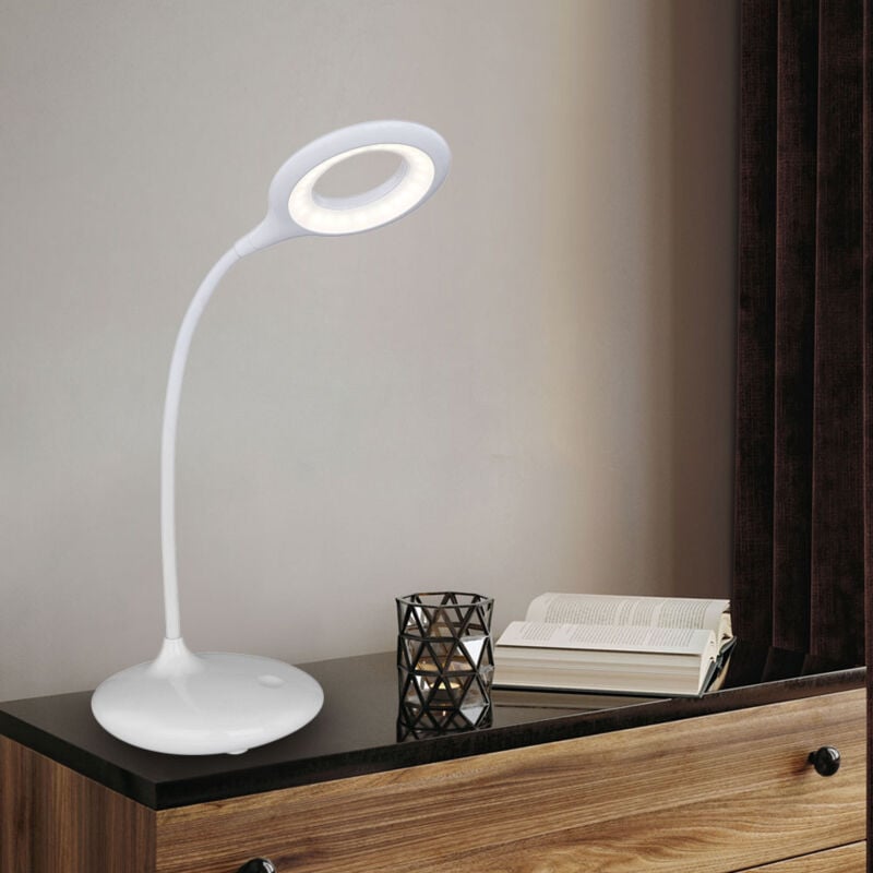 Globo Lighting - Lampe de bureau led variateur tactile lampe de chevet lampe de table flexible blanche, batterie câble usb, plastique blanc, 5W 260lm
