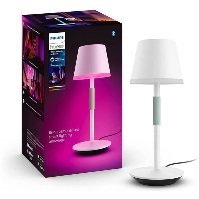 Philips - White and Color Ambiance, lampe à poser portable Hue Belle, compatible Bluetooth, blanche, fonctionne avec Alexa, Google Assistant et Apple