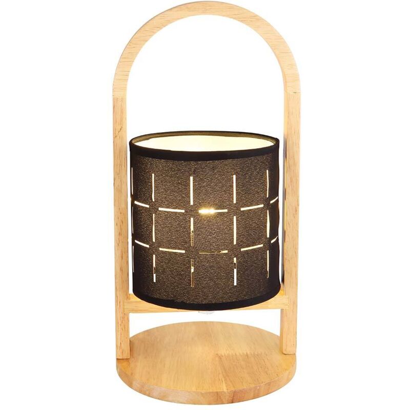 Lampe de table LED bois naturel Lampe de chevet textile noir Lampe de chambre à coucher, 4W 320Lm blanc chaud, DxH 16x33 cm Lampe de table LED bois naturel Lampe de chevet textile noir Lampe de chambre à coucher, 4W 320Lm blanc chaud, DxH 16x33 cm