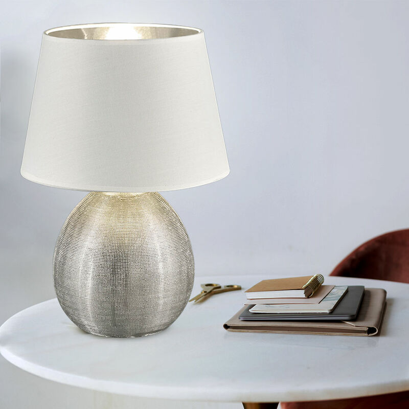 Etc-shop - Lampe de table textile argent blanc lampe de table de salon lampe sur pied dans un ensemble comprenant des ampoules led