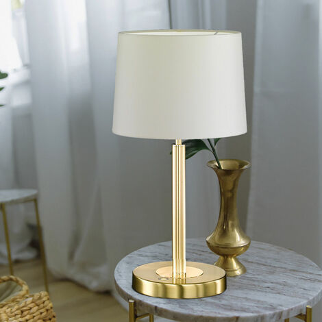 Lampe de table LED, dimmable, lampe de chevet, abat-jour textile, lampe de table, laiton mat, champagne, 1x 13,4W 1200Lm blanc chaud, DxH 25x49 cm