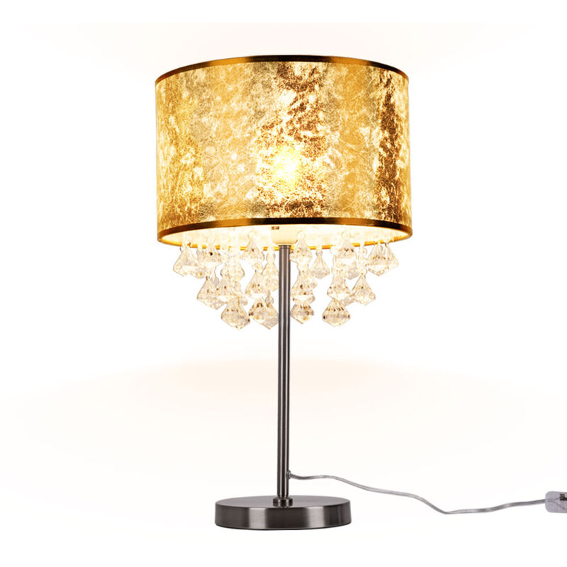Etc-shop - Lampe de table tissu veilleuse feuille or design cristaux lampe sur pied dans un ensemble comprenant des ampoules LED