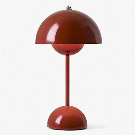 Lampe de table LED en forme de bouton de fleur, veilleuse, lampe de table champignon, style nordique, chevet, bureau, décoration simple pour chambre à coucher moderne - Prise UE - Rouge vin