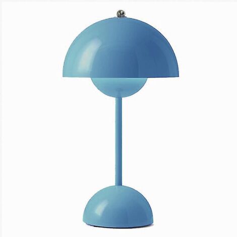 Lampe de table LED en forme de bouton de fleur, veilleuse, lampe de table champignon, style nordique, chevet, chambre à coucher, bureau, décoration simple et moderne, prise britannique, bleu ciel