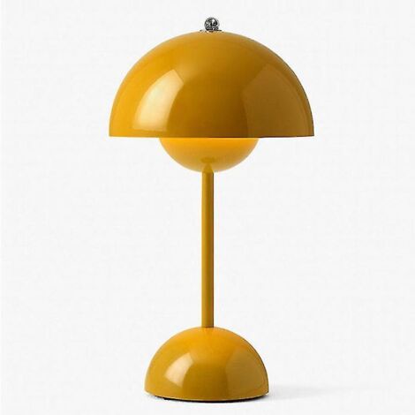 Lampe de table LED en forme de bouton de fleur, veilleuse, lampe de table champignon, style nordique, chevet, chambre à coucher, bureau, décoration simple et moderne, prise britannique, jaune