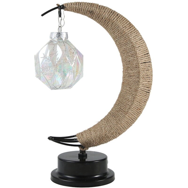 Feiyue - Lampe de table led en forme de lune, alimentée par piles, en fer, motif lune et étoile, idéale pour la décoration de bureau ou de maison,