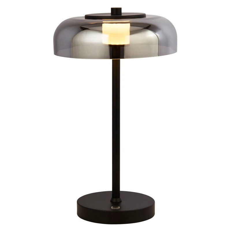 Searchlight - Frisbee 1 Light Led Lampe de table, noir mat avec verre fumé