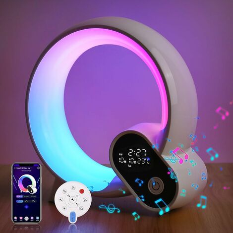 RHAFAYRE Enceinte Bluetooth Reveil Veilleuse, Lampe de Chevet