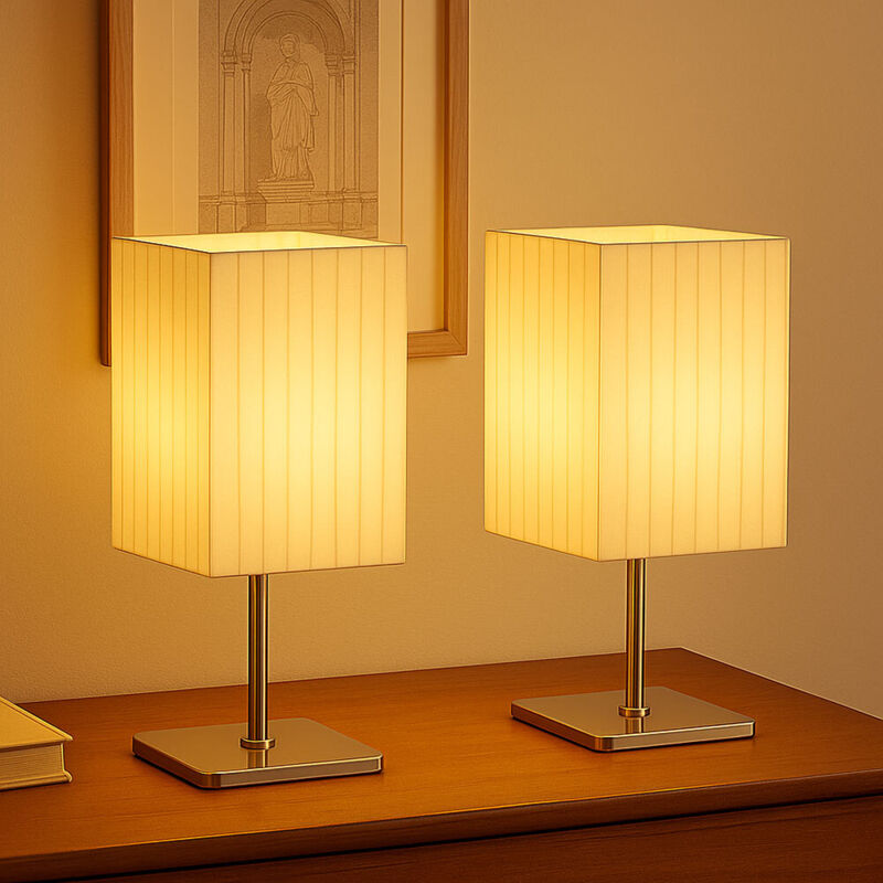 Lampe de table led lampe d'appoint en textile lampe de chevet chromée abat-jour en tissu, 3W 250Lm blanc chaud, LxlxH 10x10x26 cm, lot de 2