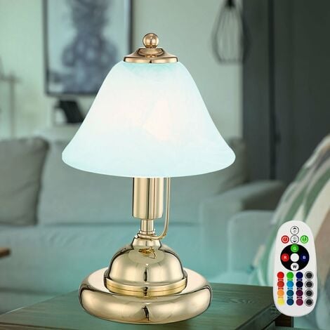 Lampe de table LED lampe en laiton veilleuse interrupteur tactile éclairage changeur de couleur RVB télécommande verre albâtre lampe