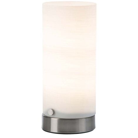Lampe de table LED MAIK nickel mat, surface essuyée blanc avec E14 4W LED H: 20cm, D: 8.5cm avec interrupteur à cordon