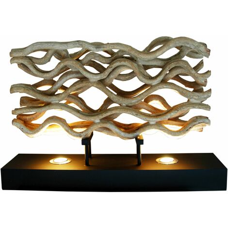 Lampe de table LED Noir 50 cm Métal Bois flotté Moderne Lampe de table Salon