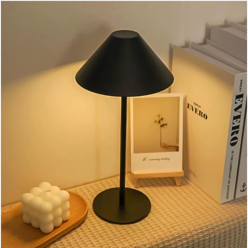 Lampe de table LED noire, rechargeable par USB, variateur tactile, lampe d'intérieur, batterie 4000 mAh, pour chevet, restaurant, terrasse, métal,