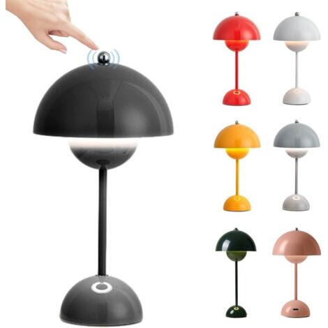 Lampe de Table LED Pot de Fleurs, Lampe de Chevet Rechargeable Sans Fil, Lampes Champignon Tactile Dimmable avec 3 Modes de Luminosité, Lampes de Bureau Décorative Rétro