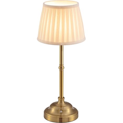 Lampe de table LED sans fil à intensité variable - Lampe de chevet rétro - Batterie - 4000 mAh - Convient pour l'intérieur, l'extérieur, le bar, le salon (abat-jour doré + beige)