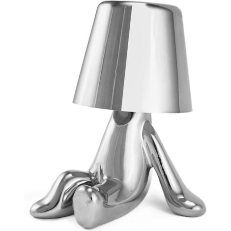 Lampe de Table LED sans Fil Créative Rechargeable à Pile Lampe Portative Réglable en Luminosité Design de Modèle Mignon pour Restaurant Chambre à Coucher Patio Studio Article Noël Argent-D