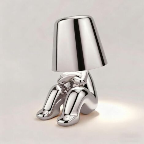 Lampe de Table LED sans Fil Créative Rechargeable à Pile Lampe Portative Réglable en Luminosité Design de Modèle Mignon pour Restaurant Chambre à Coucher Patio Studio Article Noël Argent-I