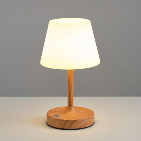 Lampe de table LED sans fil, étanche avec batterie de 4000 mAh, veilleuse portable rechargeable avec variateur tactile pour terrasse, restaurant et salle de bain (grain de bois)